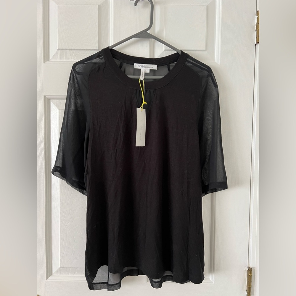BCBG sheer back and sleeves top